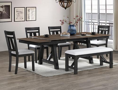 Crownmark #2158WC - Dining Table W/ 4 Chairs & Bench (self-storing leaf) (Wheat Charcoal)