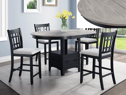 Crownmark #2795LG - Counter Height Table W/ 4 Chairs (Light Grey/Black)