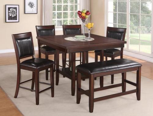 Crownmark #2727 - Counter Height Table W/ 4 Chairs & Bench (Brown/Black)  
