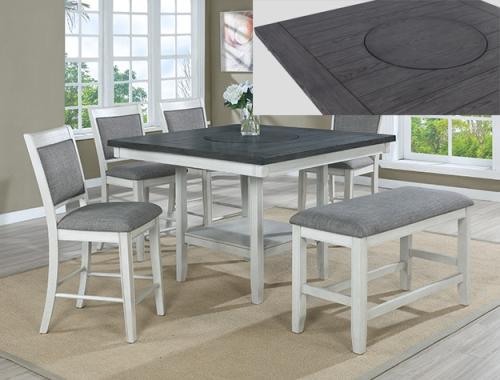 Crownmark #2727CG - Counter Height Table W/ 4 Chairs & Bench (Chalk Grey/White)