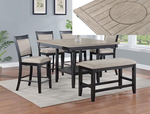 Crownmark #2727LG - Counter Height Table W/ 4 Chairs & Bench (Light Grey/Black)