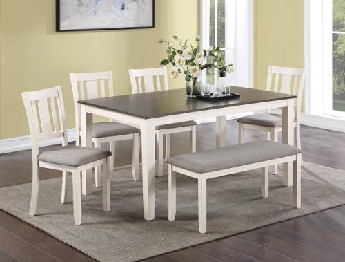 Crownmark #2263 - Dining Table W/ 4 Chairs & Bench (Light Grey/White)