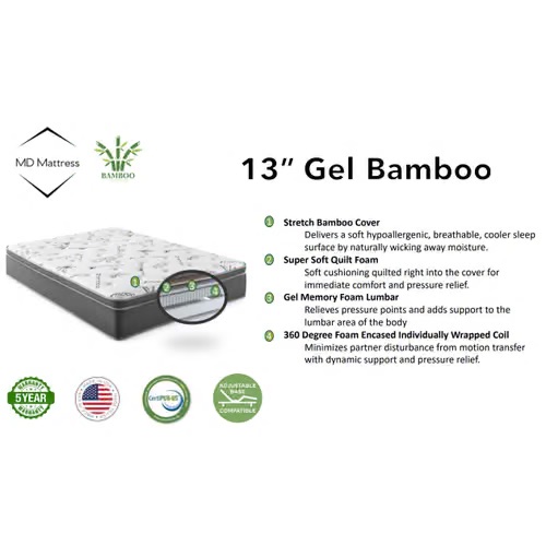 Bamboo 13 Gel Mattress - (AVAILABLE IN TWIN, FULL, QUEEN, AND KING)