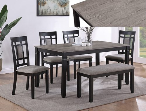 Crownmark #2325LG -Dining Table & 6 Chairs (Light Gray/Black) 