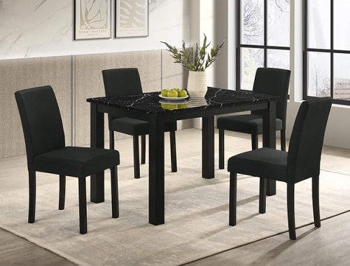 Crownmark #2120 - Dining Table / 4 Chairs (Black/Faux Marble Top)