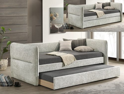 Crownmark #5324LG- Twin Daybed with Twin Trundle - Light Gray Tweed