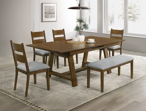 Crownmark #2135 - Dining Table W/ 4 Chair & Bench (with self-storing leaf) (Traditional Wood) 