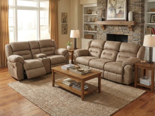 Homestretch #157 Gambler Reclining Sofa  Console Loveseat - Truffle 