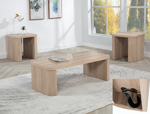 Crownmark #4231; Coffee  2 End Tables Set (with casters) - Light Wood
