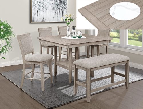 Crownmark #2727MB - Counter Height Table W/ 4 Chairs & Bench - (Light Wood)